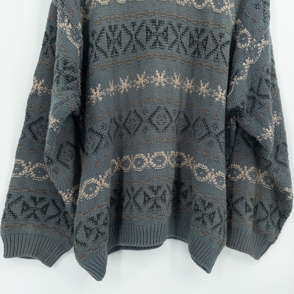 Vintage Eddie Bauer Knit Sweater Mens Large 90s Oversized Fair Isle Grandpa Gray - Picture 4 of 10
